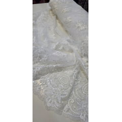 Tule Bordado com Pedrarias Dolce Branco