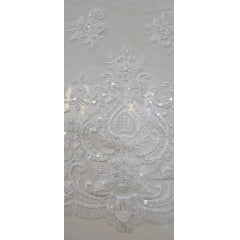 Tule Bordado com Pedrarias Dolce Branco