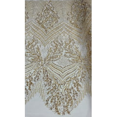Tule Bordado com Pedrarias Dourado Multicolor  HS2793