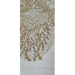 Tule Bordado com Pedrarias Dourado Multicolor  HS2793