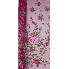 Tule Bordado com Pedrarias e Flores em 3D Jardim Encantado Pink