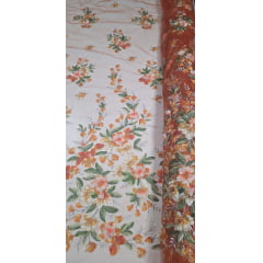 Tule Bordado com Pedrarias e Flores em 3D Jardim Encantado Terracota