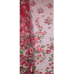 Tule Bordado com Pedrarias e Flores em 3D Jardim Encantado Vermelho