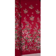 Tule Bordado com Pedrarias e Flores em 3D Jardim Encantado Vermelho