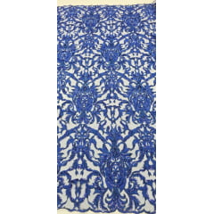 Tule Bordado com Pedrarias em Arabescos Azul Royal 9689