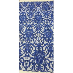 Tule Bordado com Pedrarias em Arabescos Azul Royal 9689