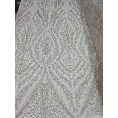 Tule Bordado com Pedrarias Imperial Champagne