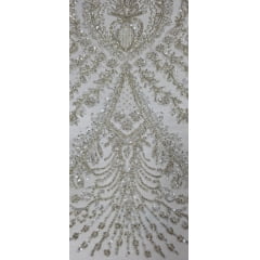 Tule Bordado com Pedrarias Imperial Champagne
