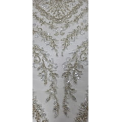 Tule Bordado com Pedrarias Imperial Champagne