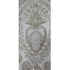 Tule Bordado com Pedrarias Imperial Champagne