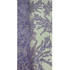 Tule Bordado com Pedrarias Lavanda HS2670