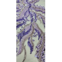 Tule Bordado com Pedrarias Lavanda HS2670
