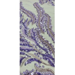 Tule Bordado com Pedrarias Lavanda HS2670
