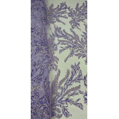 Tule Bordado com Pedrarias Lavanda HS2670