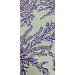 Tule Bordado com Pedrarias Lavanda HS2670