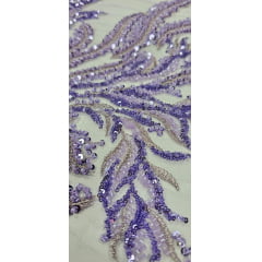 Tule Bordado com Pedrarias Lavanda HS2670