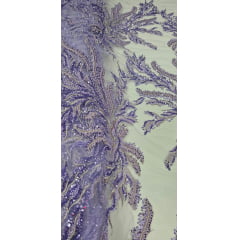 Tule Bordado com Pedrarias Lavanda HS2670