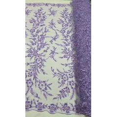 Tule Bordado com Pedrarias Lavanda Modelo ST933