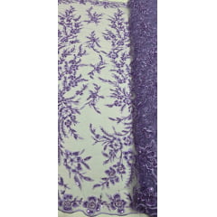 Tule Bordado com Pedrarias Lavanda Modelo ST933