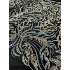 Tule Bordado com Pedrarias Multicolor HS2625