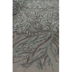 Tule Bordado com Pedrarias Multicolor Rosê HS2625