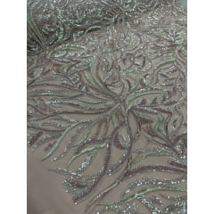 Tule Bordado com Pedrarias Multicolor Rosê HS2625