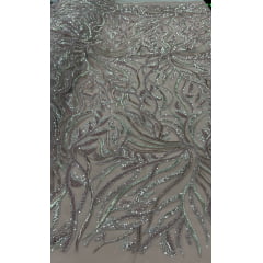 Tule Bordado com Pedrarias Multicolor Rosê HS2625