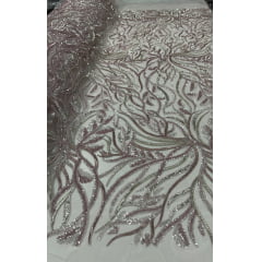 Tule Bordado com Pedrarias Multicolor Rosê HS2625