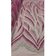 Tule Bordado com Pedrarias Pink Modelo HS2091
