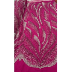 Tule Bordado com Pedrarias Pink Modelo HS2091