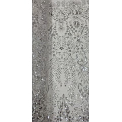 Tule Bordado com Pedrarias Prata 4079  