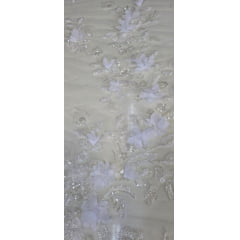 Tule Bordado com Pedrarias Premium 3D Branco Modelo 1012 Tule Bordado com Pedrarias Premium 3D Branco Modelo 1012
