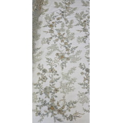 Tule Bordado com Pedrarias Premium 3D Verde Menta Multicolor Modelo FP24F 