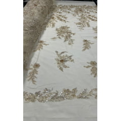 Tule Bordado com Pedrarias Premium Amarelo Claro Multicolor 3D Modelo W1F2758 