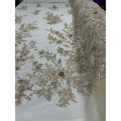 Tule Bordado com Pedrarias Premium Amarelo Claro Multicolor 3D Modelo W1F2758 