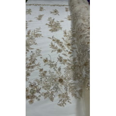 Tule Bordado com Pedrarias Premium Amarelo Claro Multicolor 3D Modelo W1F2758 
