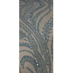 Tule Bordado com Pedrarias Premium Azul Bebê Modelo HS1042 
