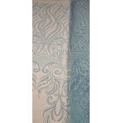 Tule Bordado com Pedrarias Premium Azul Bebê Modelo HS1042 