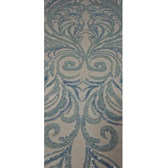 Tule Bordado com Pedrarias Premium Azul Bebê Modelo HS1042 