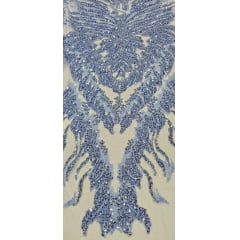 Tule Bordado com Pedrarias Premium Azul Celeste HS1855  