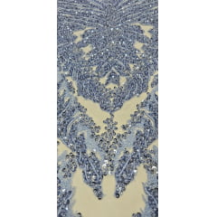 Tule Bordado com Pedrarias Premium Azul Celeste HS1855  