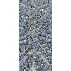 Tule Bordado com Pedrarias Premium Azul Celeste HS1855  