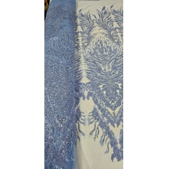 Tule Bordado com Pedrarias Premium Azul Celeste HS1855  