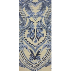 Tule Bordado com Pedrarias Premium Azul Celeste Modelo HS1191   