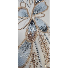Tule Bordado com Pedrarias Premium Azul com Rosê Gold  HT70513