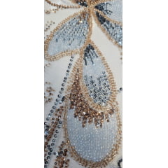 Tule Bordado com Pedrarias Premium Azul com Rosê Gold  HT70513