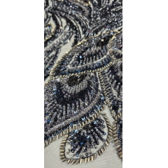 Tule Bordado com Pedrarias Premium Azul Marinho com Cinza Chumbo  Multicolor  Modelo HT98370 