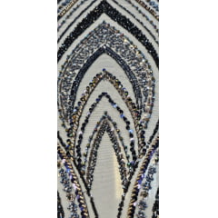 Tule Bordado com Pedrarias Premium Azul Marinho com Rosê Gold  HT97504 