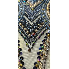 Tule Bordado com Pedrarias Premium Azul Marinho com Rosê Gold  HT97504 