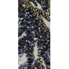 Tule Bordado com Pedrarias Premium Azul Marinho  HT98091 